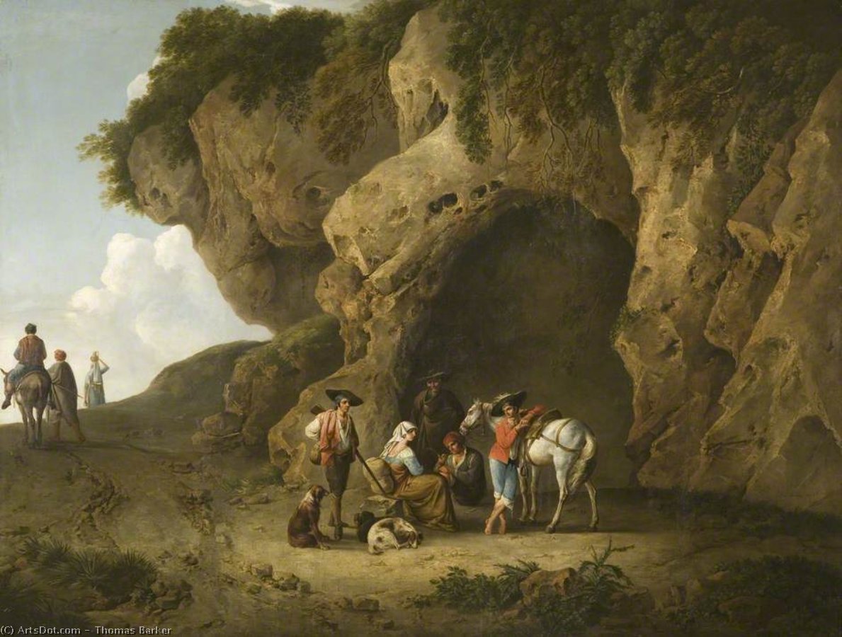 Wikioo.org - Encyklopedia Sztuk Pięknych - Malarstwo, Grafika Thomas Barker - Cavern Scene Near Subiaco, With Figures