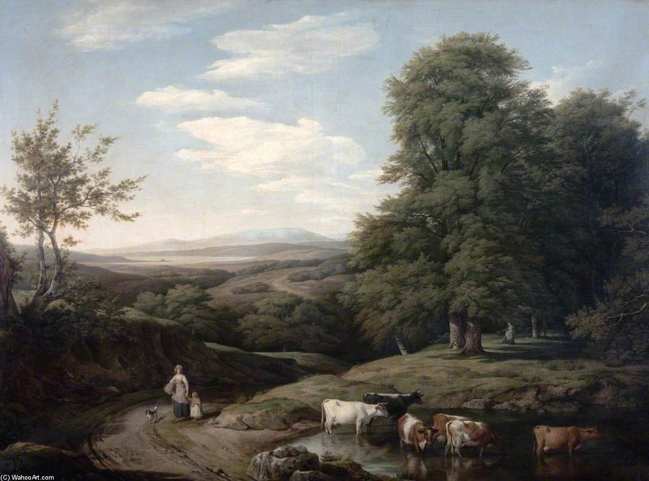 Wikioo.org - The Encyclopedia of Fine Arts - Painting, Artwork by Thomas Barker - Landscape With Wooded Scene And Cattle
