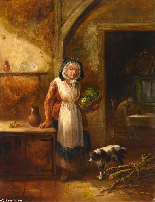 Wikioo.org - The Encyclopedia of Fine Arts - Painting, Artwork by Thomas Barker - Scotswoman With Cabbages, In A Cottage Interior