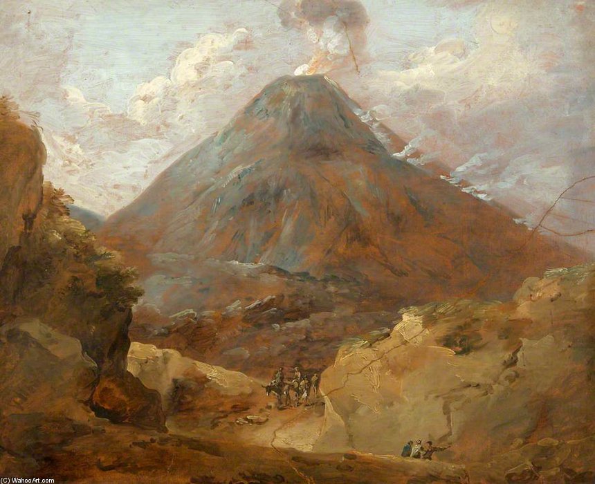 WikiOO.org - Enciclopédia das Belas Artes - Pintura, Arte por Thomas Barker - Travellers Passing Beneath A Volcano