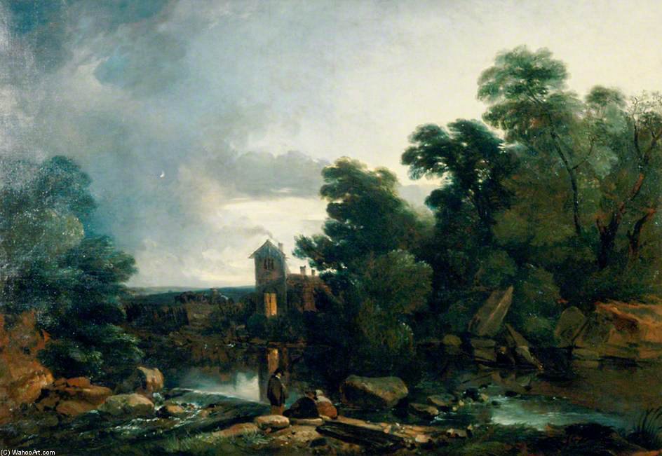 WikiOO.org - Enciklopedija dailės - Tapyba, meno kuriniai Thomas Barker - Twilight On The Dee, North Wales