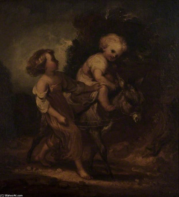 WikiOO.org - אנציקלופדיה לאמנויות יפות - ציור, יצירות אמנות Thomas Barker - Two Children With A Donkey