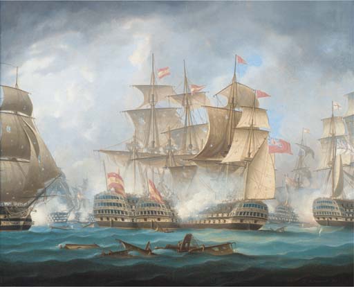 Wikioo.org - The Encyclopedia of Fine Arts - Painting, Artwork by Thomas Buttersworth - 'nelson's Patent Bridge For Boarding First Rates' At The Battle Of Cape St. Vincent