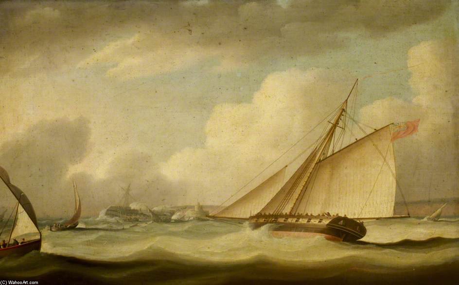 WikiOO.org - Encyclopedia of Fine Arts - Maleri, Artwork Thomas Buttersworth - A Cutter Rescuing A Ship Aground