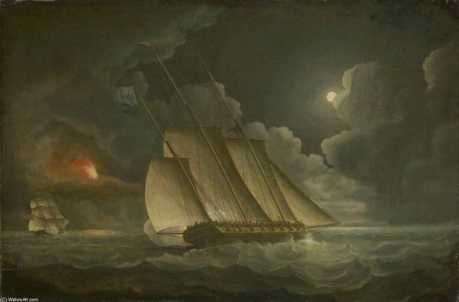 Wikioo.org - The Encyclopedia of Fine Arts - Painting, Artwork by Thomas Buttersworth - A Lugger Chased By A Revenue Or Naval Brig