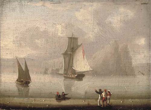 Wikioo.org - The Encyclopedia of Fine Arts - Painting, Artwork by Thomas Buttersworth - A Royal Naval Cutter Heading Into Gibraltar