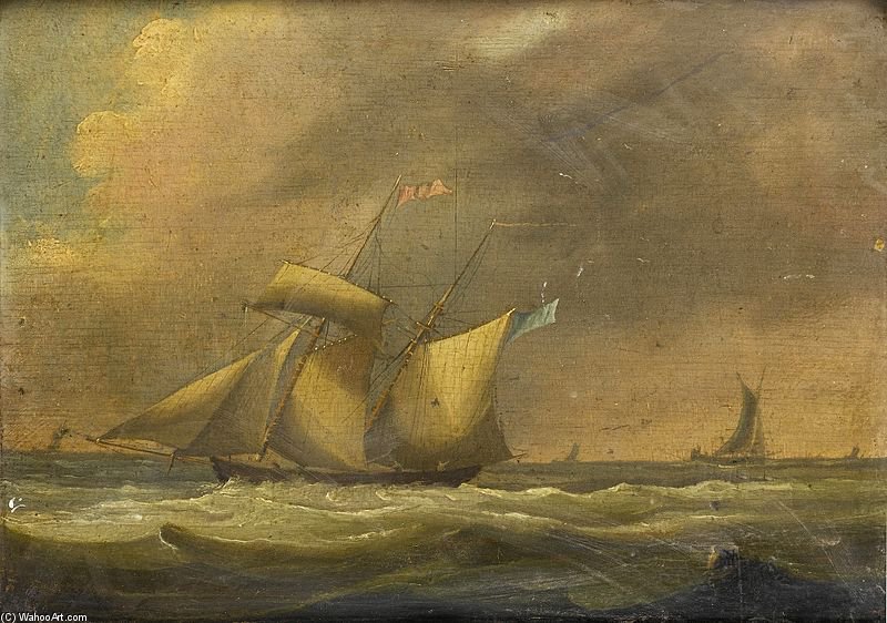 WikiOO.org - Εγκυκλοπαίδεια Καλών Τεχνών - Ζωγραφική, έργα τέχνης Thomas Buttersworth - A Topsail Schooner In A Heavy Swell