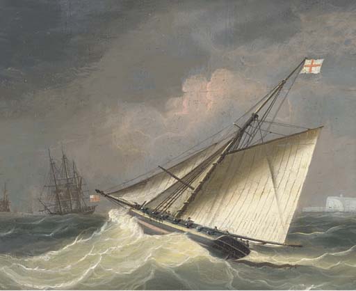 Wikioo.org - The Encyclopedia of Fine Arts - Painting, Artwork by Thomas Buttersworth - An Armed Cutter Heading Out To The Squadron Offshore