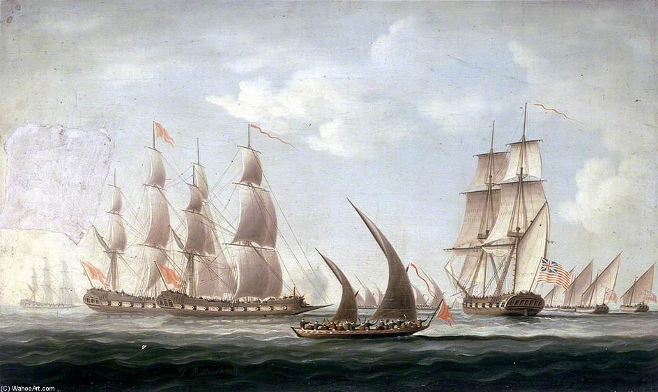 Wikioo.org - The Encyclopedia of Fine Arts - Painting, Artwork by Thomas Buttersworth - Attack On Hms 'aurora' By Pirates -