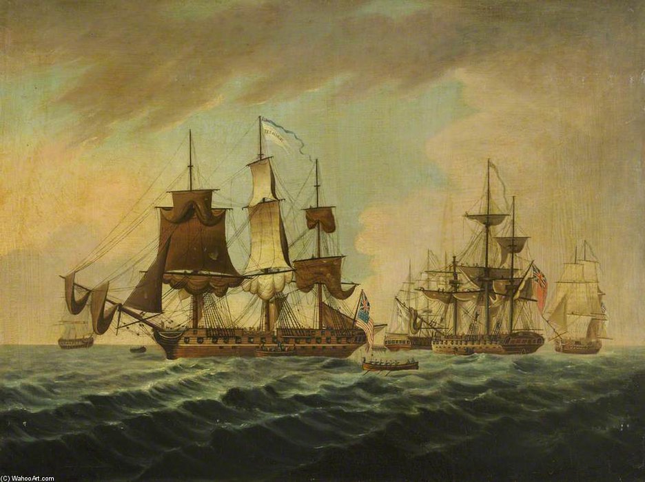Wikioo.org - The Encyclopedia of Fine Arts - Painting, Artwork by Thomas Buttersworth - Capture Of The Uss 'president'
