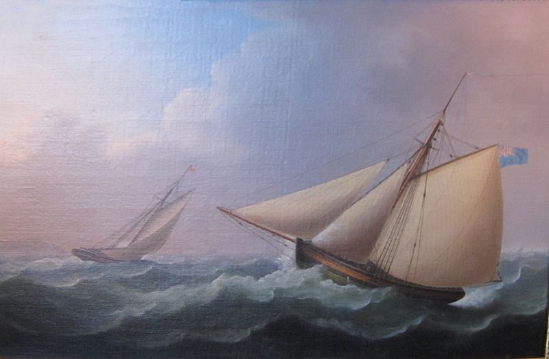 Wikioo.org - The Encyclopedia of Fine Arts - Painting, Artwork by Thomas Buttersworth - Cutters In Pursuit In A Stiff Breeze
