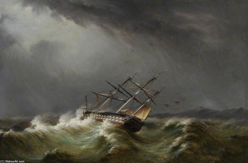 Wikoo.org - موسوعة الفنون الجميلة - اللوحة، العمل الفني Thomas Buttersworth - Gun Ship In A Storm