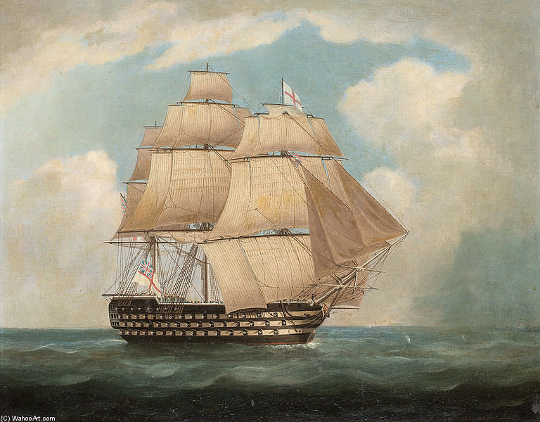 Wikioo.org - The Encyclopedia of Fine Arts - Painting, Artwork by Thomas Buttersworth - H.M.S. 'victory' In Full Sail And In A Squall -