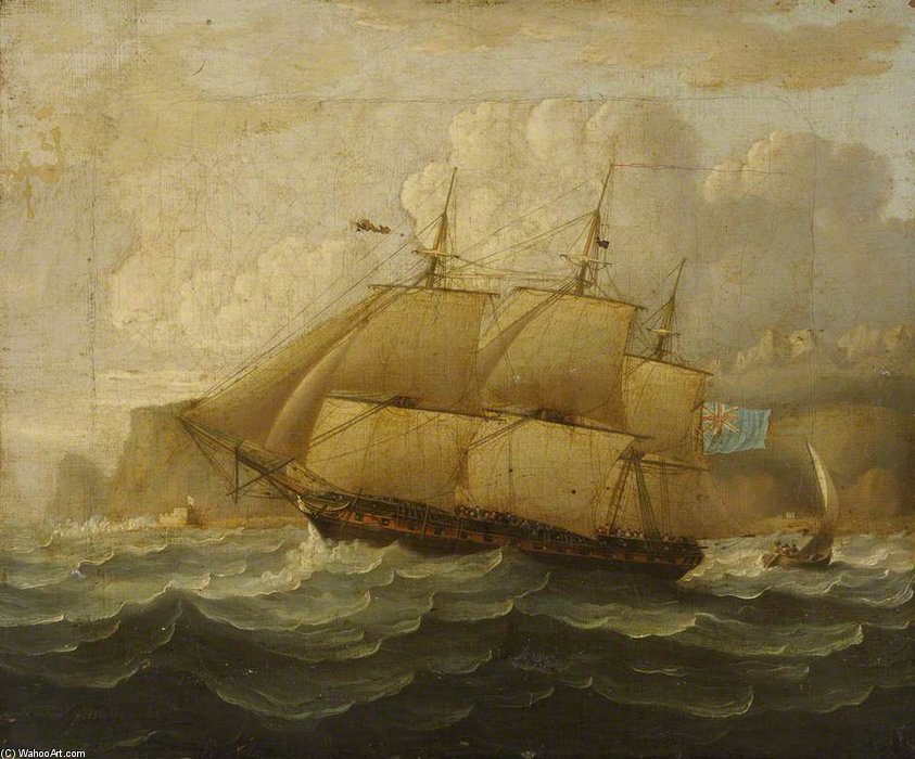 Wikioo.org - The Encyclopedia of Fine Arts - Painting, Artwork by Thomas Buttersworth - Hms 'leander' At Sea