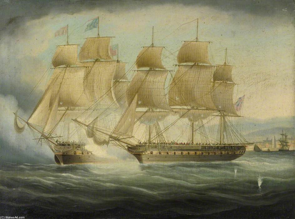 Wikioo.org - The Encyclopedia of Fine Arts - Painting, Artwork by Thomas Buttersworth - Hms 'shannon' Taking Uss 'chesapeake'