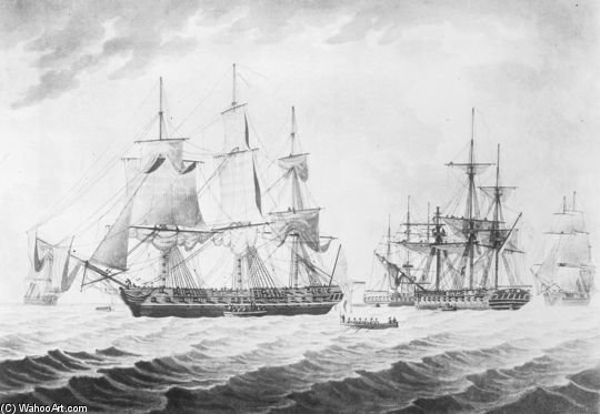 Wikioo.org - The Encyclopedia of Fine Arts - Painting, Artwork by Thomas Buttersworth - Hms Endymion With Uss President Captured