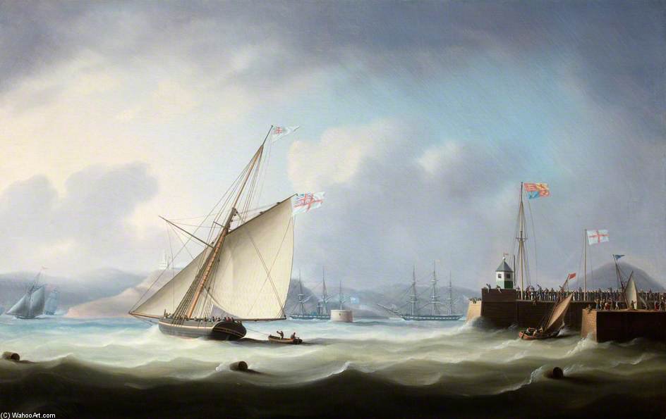 WikiOO.org - אנציקלופדיה לאמנויות יפות - ציור, יצירות אמנות Thomas Buttersworth - The Arrival Of George Iv At Leith Harbour
