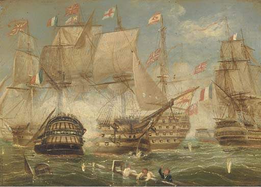 Wikoo.org - موسوعة الفنون الجميلة - اللوحة، العمل الفني Thomas Buttersworth - The Battle Of Trafalgar -