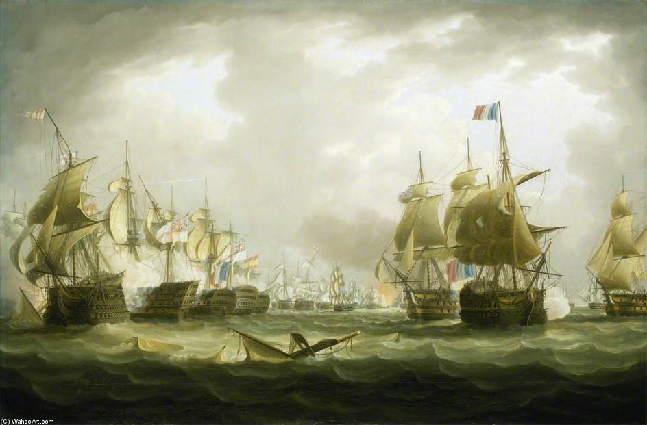 Wikoo.org - موسوعة الفنون الجميلة - اللوحة، العمل الفني Thomas Buttersworth - The Battle Of Trafalgar, Beginning Of The Action