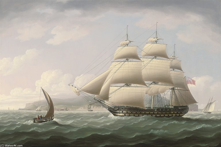 WikiOO.org - אנציקלופדיה לאמנויות יפות - ציור, יצירות אמנות Thomas Buttersworth - The Honourable East India Company's Ship Dunira Passing Funchal Bay On The Island Of Madeira