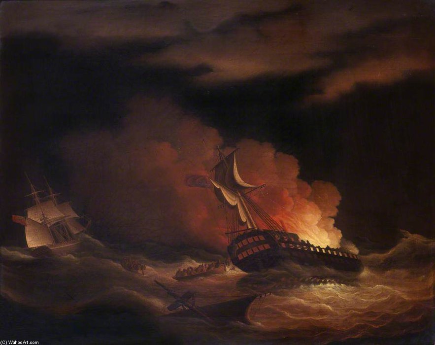 WikiOO.org - 百科事典 - 絵画、アートワーク Thomas Buttersworth - ビスケー湾の東インド貿易船「ケント」の喪失