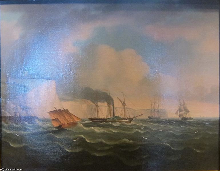 Wikioo.org - The Encyclopedia of Fine Arts - Painting, Artwork by Thomas Buttersworth - The Paddlesteamer Endeavour Leaving Dover