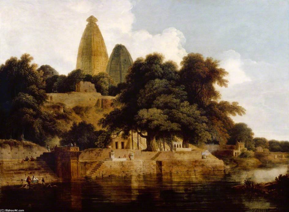 Wikioo.org - The Encyclopedia of Fine Arts - Painting, Artwork by Thomas Daniell - Hindoo Temples At Bindrabund, East Indies
