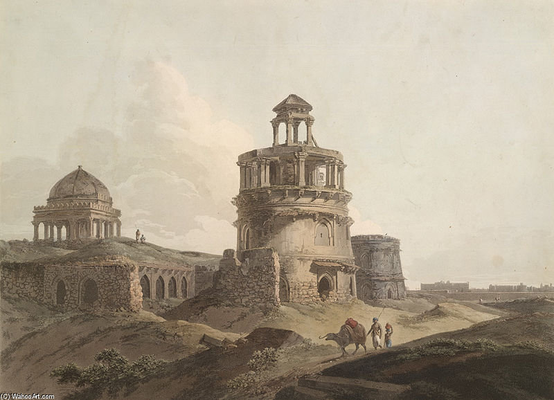 Wikioo.org - The Encyclopedia of Fine Arts - Painting, Artwork by Thomas And William Daniell - Remains Of Buildings At Firoze Shah Kotla, Delhi
