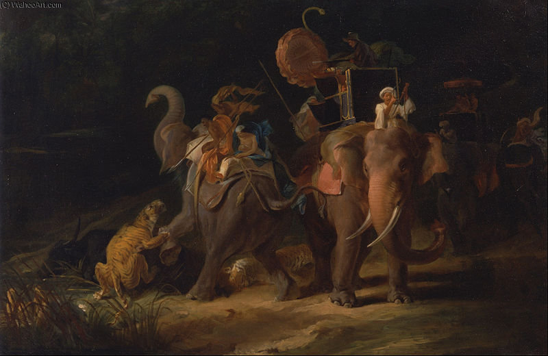 Wikioo.org - The Encyclopedia of Fine Arts - Painting, Artwork by Thomas Daniell - Tiger Hunting In The East Indies