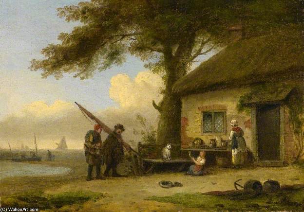 Wikioo.org – La Enciclopedia de las Bellas Artes - Pintura, Obras de arte de Thomas Luny - Un pescador s Cottage