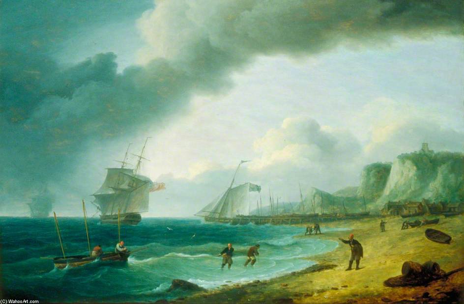 Wikioo.org - The Encyclopedia of Fine Arts - Painting, Artwork by Thomas Luny - Cliffs At Folkestone