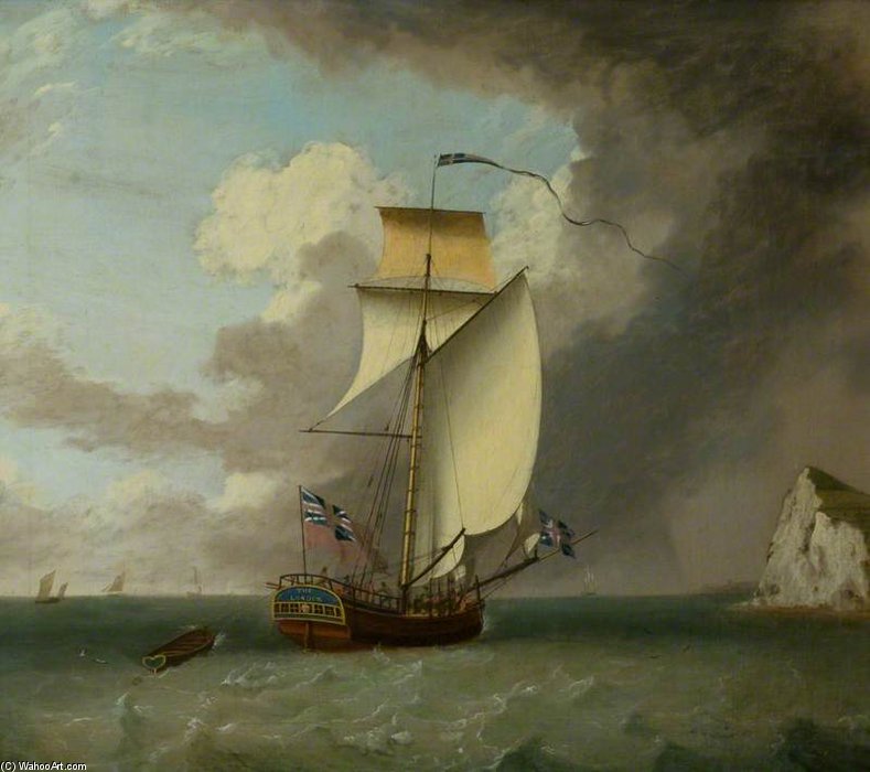 Wikioo.org - The Encyclopedia of Fine Arts - Painting, Artwork by Thomas Luny - Hms 'london', A Cutter, Off Dover
