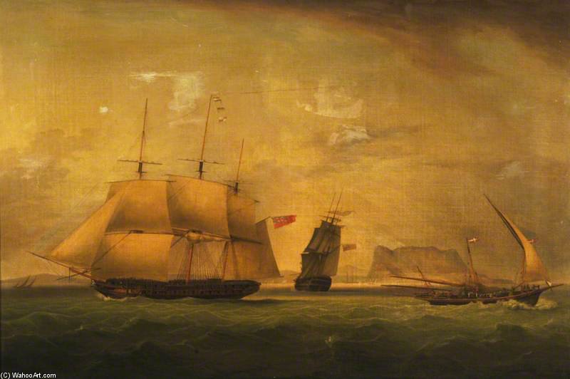 Wikioo.org - The Encyclopedia of Fine Arts - Painting, Artwork by Thomas Luny - Hms 'magicienne' Off Table Top Mountain, South Africa