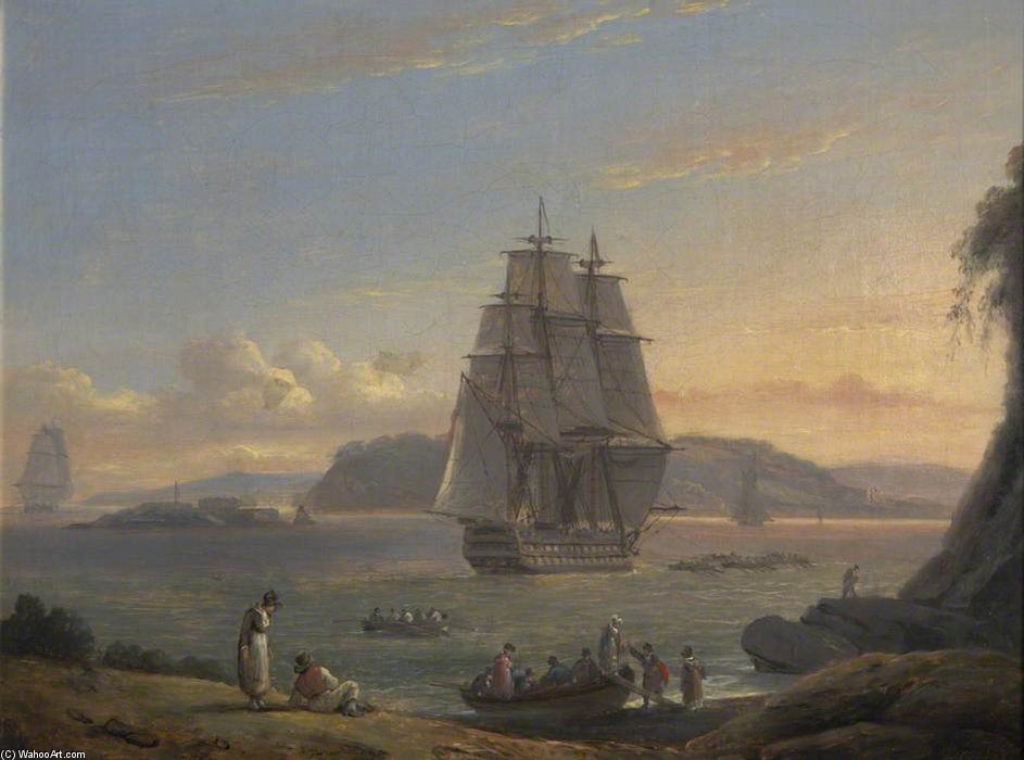 WikiOO.org - Enciklopedija dailės - Tapyba, meno kuriniai Thomas Luny - Mount Edgcumbe From The Hoe, Plymouth