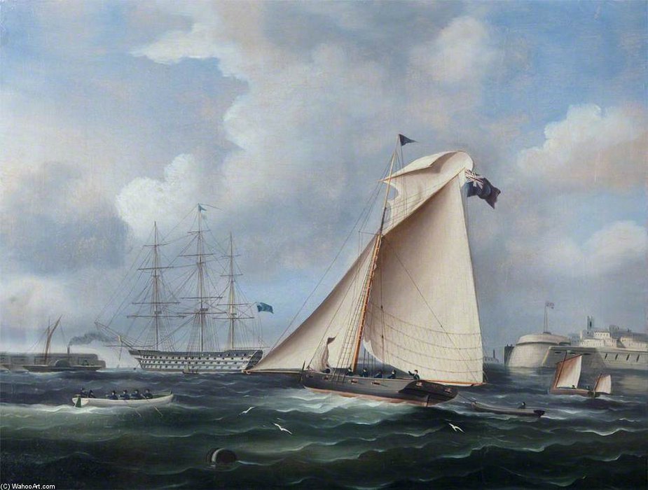 Wikioo.org - The Encyclopedia of Fine Arts - Painting, Artwork by Thomas Luny - Portsmouth Harbour, Hampshire