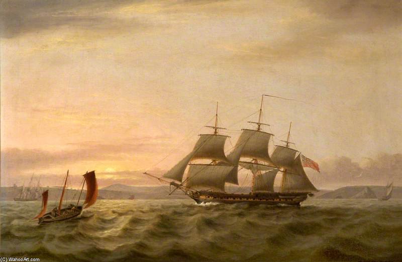 Wikioo.org - The Encyclopedia of Fine Arts - Painting, Artwork by Thomas Luny - Seascape - Off Plymouth