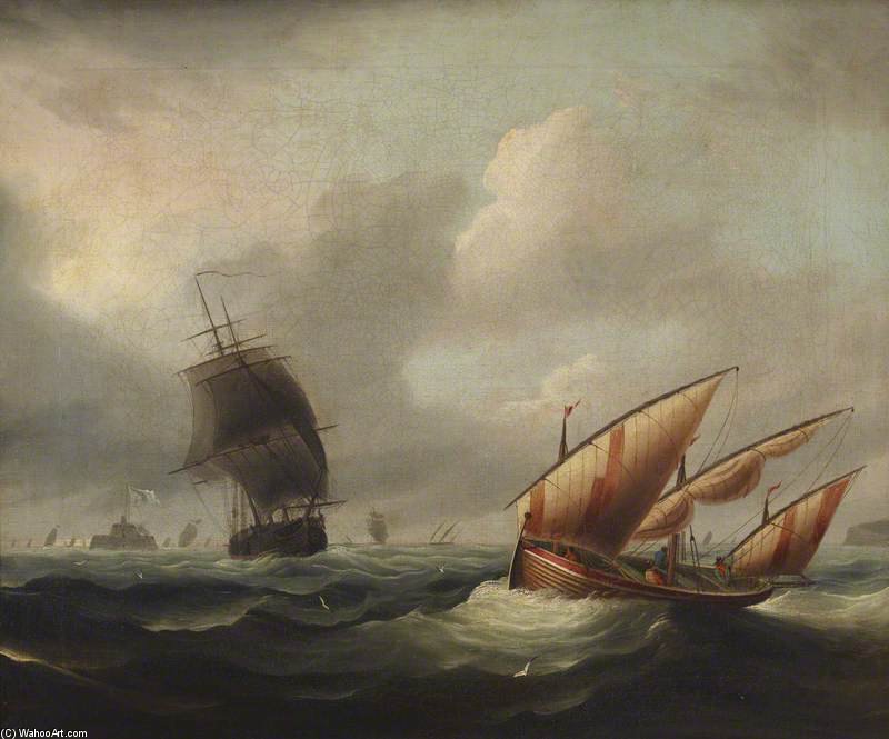 WikiOO.org - 백과 사전 - 회화, 삽화 Thomas Luny - Seascape With A View Of Fort Stuart
