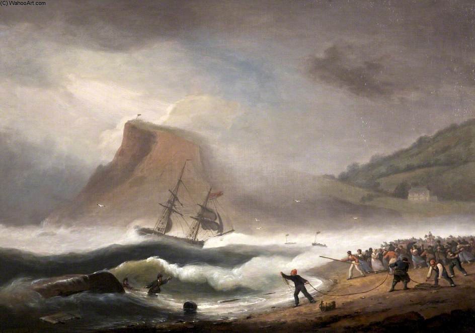 WikiOO.org - אנציקלופדיה לאמנויות יפות - ציור, יצירות אמנות Thomas Luny - Shipwreck At Teignmouth, Devon