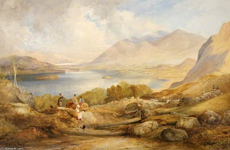 Wikioo.org - The Encyclopedia of Fine Arts - Painting, Artwork by Thomas Miles Richardson Senior - Lake Derwentwater With Skiddaw And Keswick, Cumbria