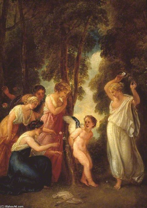 Wikioo.org - The Encyclopedia of Fine Arts - Painting, Artwork by Thomas Stothard - Cupid Bound To A Tree