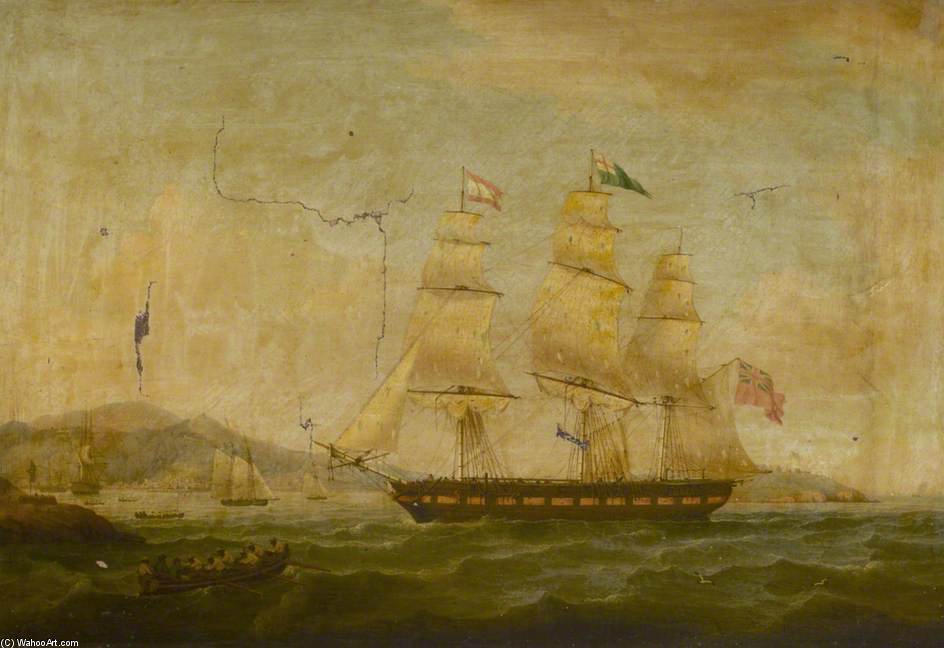 Wikioo.org - The Encyclopedia of Fine Arts - Painting, Artwork by Thomas Whitcombe - 'hibernia' Beating Off The Privateer 'comet'