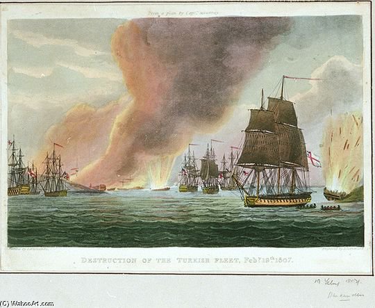 Wikioo.org - The Encyclopedia of Fine Arts - Painting, Artwork by Thomas Whitcombe - Destruction Of The Turkish Fleet