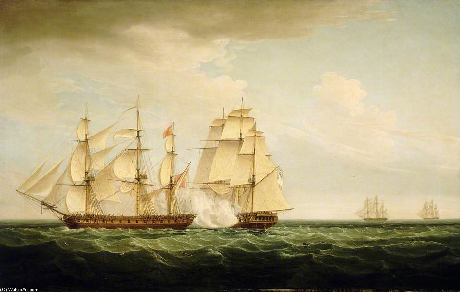 Wikioo.org - The Encyclopedia of Fine Arts - Painting, Artwork by Thomas Whitcombe - Hms 'pearl' And The 'santa Monica'