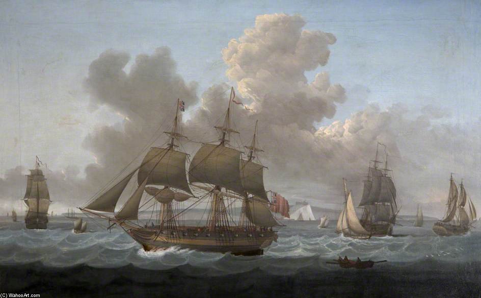 Wikioo.org - The Encyclopedia of Fine Arts - Painting, Artwork by Thomas Whitcombe - Shipping Off The Coast Of Dover