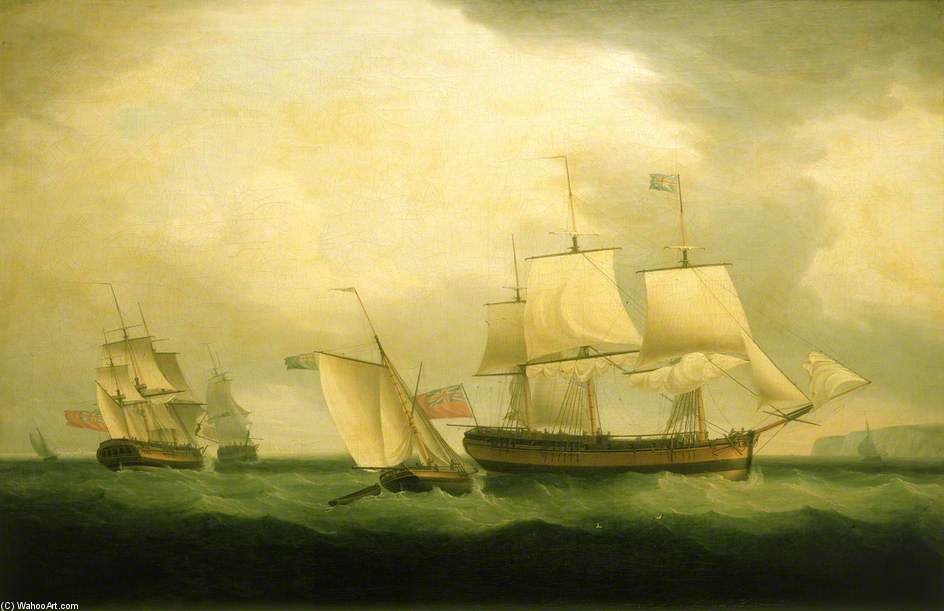 Wikioo.org - The Encyclopedia of Fine Arts - Painting, Artwork by Thomas Whitcombe - The Cutter ‘Mary Ann’ and HMS ‘Sylph’