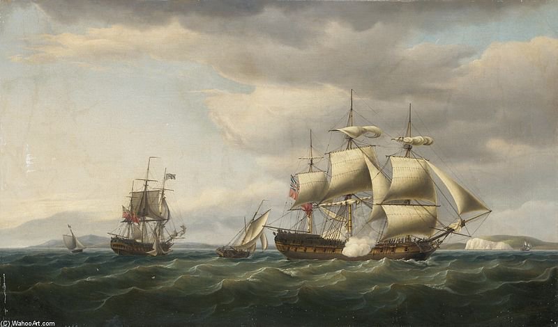Wikioo.org - The Encyclopedia of Fine Arts - Painting, Artwork by Thomas Whitcombe - The East Indiaman Rodney In Two Positions Off The English Coast