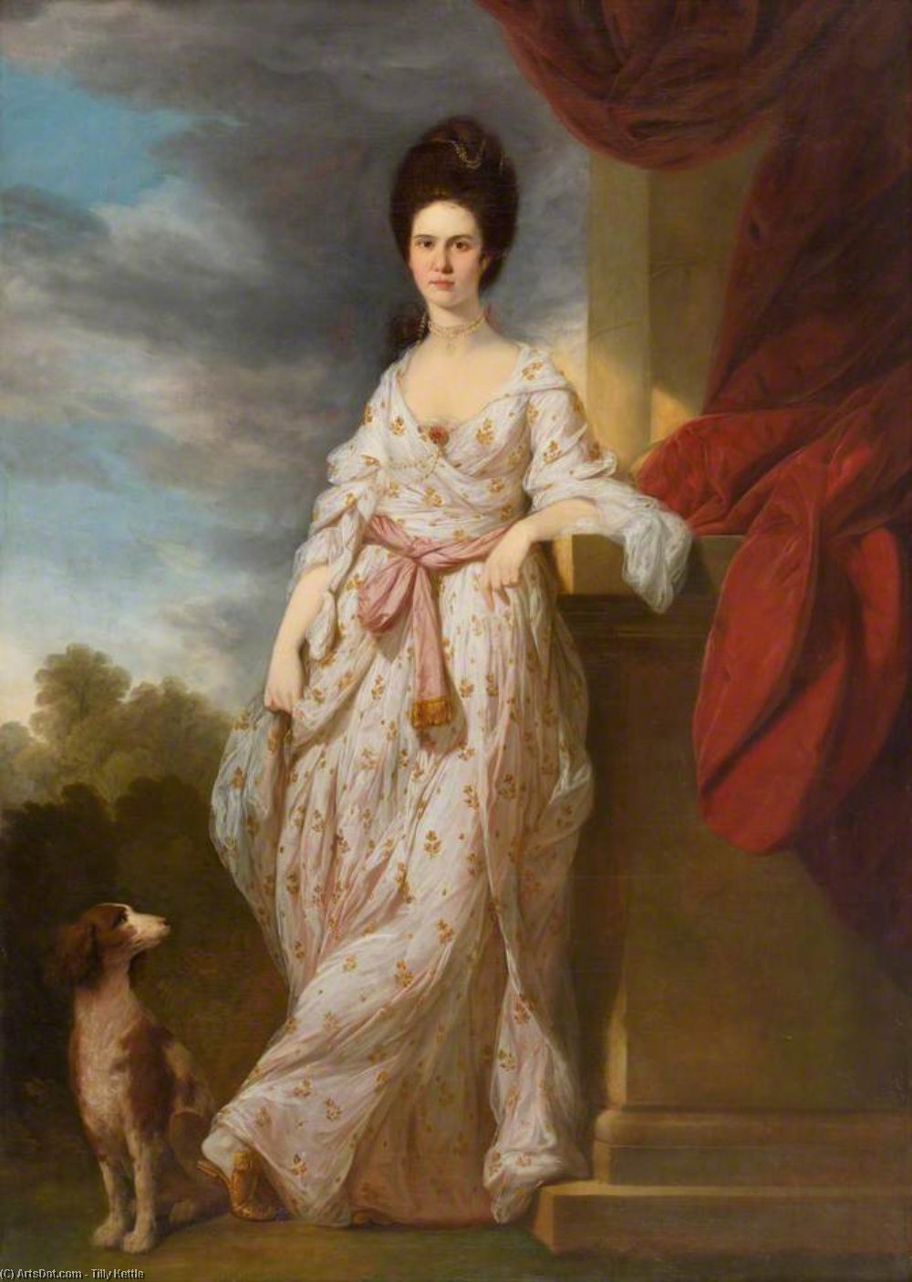 Wikioo.org - The Encyclopedia of Fine Arts - Painting, Artwork by Tilly Kettle - Portrait Of A Lady With A Dog