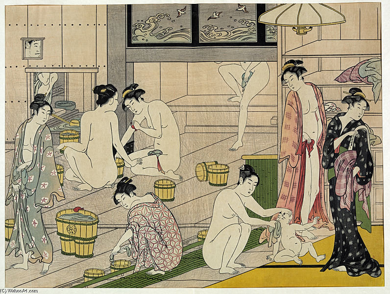 Wikioo.org – La Enciclopedia de las Bellas Artes - Pintura, Obras de arte de Torii Kiyonaga - Bathhouse Mujeres