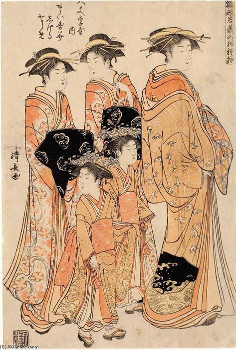 Wikioo.org - The Encyclopedia of Fine Arts - Painting, Artwork by Torii Kiyonaga - The Courtesans Maizumi Of The Daimonjiya Brothel