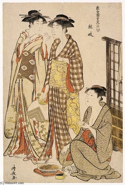 Wikioo.org - The Encyclopedia of Fine Arts - Painting, Artwork by Torii Kiyonaga - Two Women Standing From Series